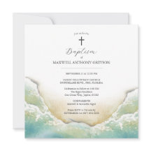 Watercolor Beach Baptism Carré Invitations