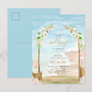 Watercolor Beach Coastal Hochzeit Einladung Postkarte