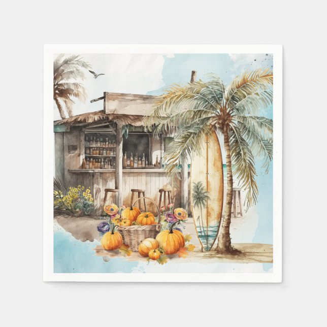 Watercolor Beach Erntedank Serviette (Vorderseite)