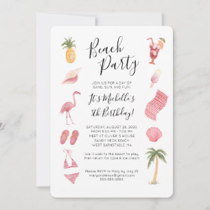 Watercolor Beach Geburtstagsparty Einladung