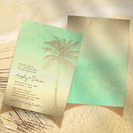Watercolor Beach Gold Sand Palm Tree Boho Hochzeit Einladung
