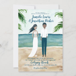 Watercolor Beach Hochzeit Einladung Black Couple