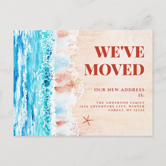 Watercolor Beach - neue Adresse Postkarte (Vorderseite)