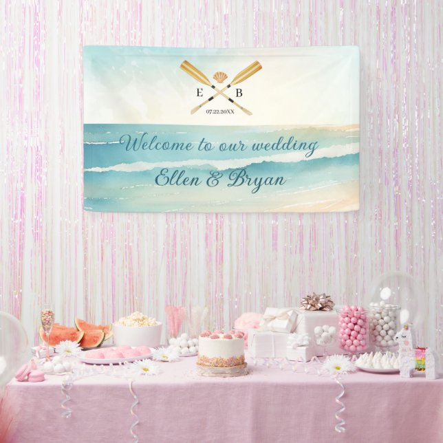 Watercolor Beach Oars Hochzeitsempfang Banner (Party)