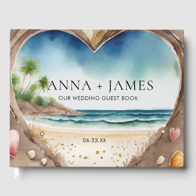 Watercolor Beach Ocean Summer Hochzeit in Urlaubso Gästebuch (Vorderseite)