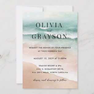 Watercolor Beach Ocean Wedding Einladung