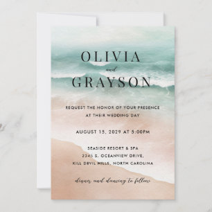 Watercolor Beach Ocean Wedding Einladung