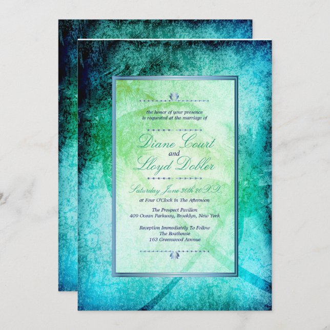 Watercolor Beach, Palm Trees Wedding Invitations (Devant / Derrière)