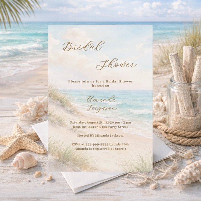 Watercolor beach sand dunes Bridal Shower Einladung (Von Creator hochgeladen)