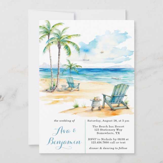 Watercolor Beach Scene Wedding Einladung (Vorderseite)