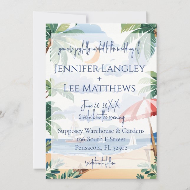Watercolor Beach Scene Wedding Einladung (Vorderseite)