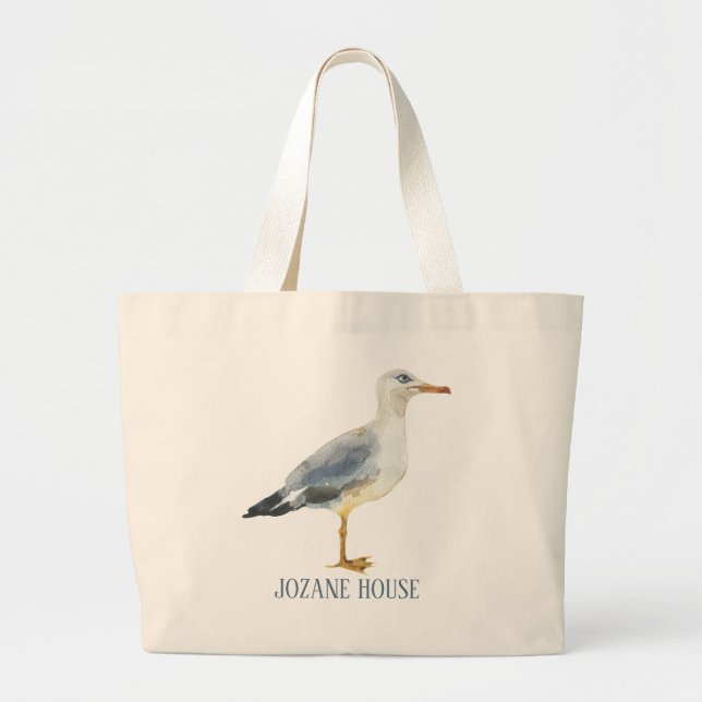 Watercolor Beach Seagull Personalized Jumbo Stoffbeutel (Vorne)
