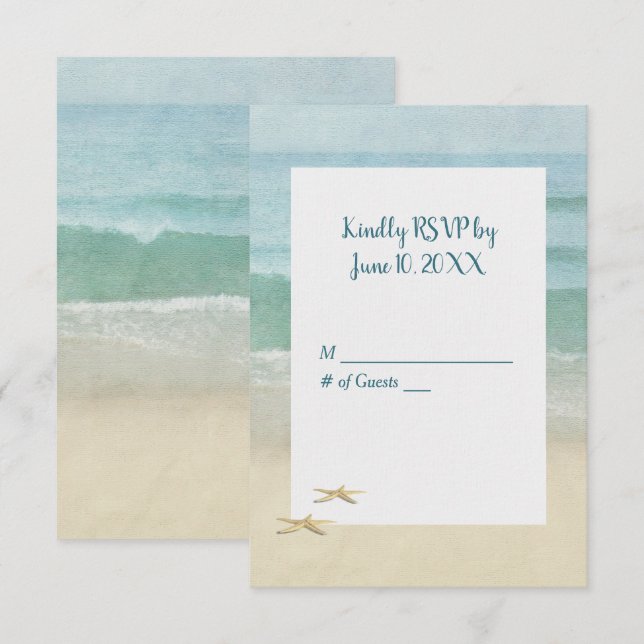 Watercolor Beach Starfish Wedding RSVP Einladung (Vorne/Hinten)
