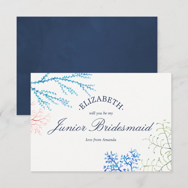 Watercolor Beach Thema ist meine Junior-Bridesmaid Einladung (Vorne/Hinten)