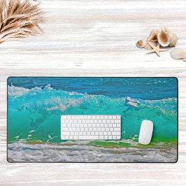 Watercolor Beach Waves Blue Summer Design Schreibtischunterlage