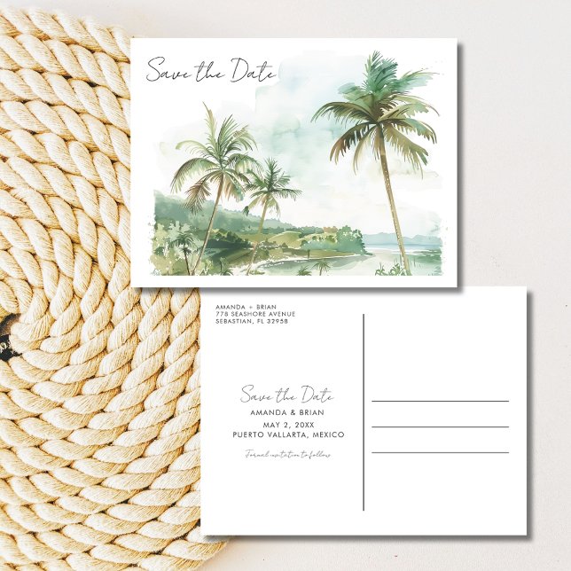 Watercolor Beach Wedding Enregistrer la date Carte (Watercolor Beach Wedding Save the Date Postcard)
