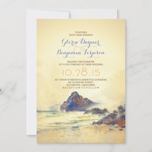 Watercolor Beach Wedding Invitation (Devant)