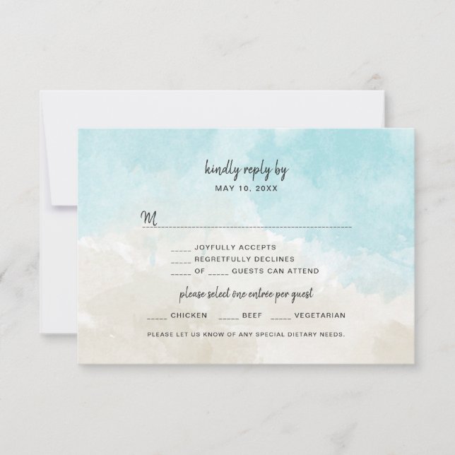Watercolor Beach Wedding RSVP-Karte Einladung (Vorderseite)