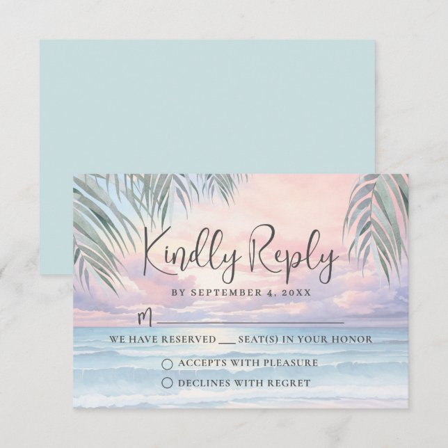 Watercolor Beach Wedding RSVP Reply Card (Devant / Derrière)