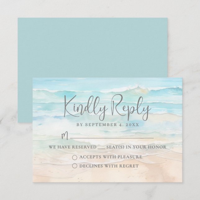 Watercolor Beach Wedding RSVP Reply Card Karte (Vorne/Hinten)
