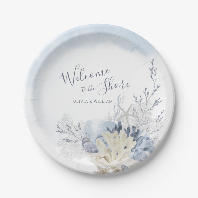 Watercolor Beach Welcome to the Shore Dinner Pappteller (Vorderseite)