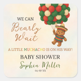 Watercolor Bear Baby Shower Mexican Fiesta Quadratischer Aufkleber