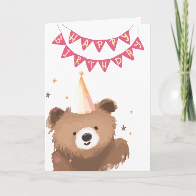 Watercolor Bear Birthday Greeting Karte (Vorderseite)