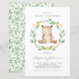 Watercolor Bear Greenery Kinderdusche Einladung