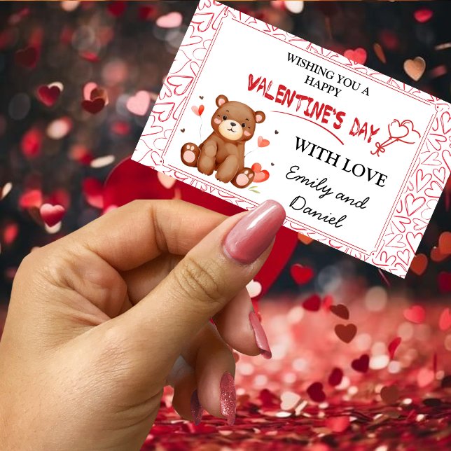 Watercolor Bear Valentine's Day Rechteckiger Aufkleber (Watercolor Bear Valentine's Day Rectangular Sticker)