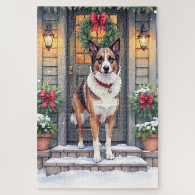 Watercolor Beauceron Rustic Porch Christmas (Vertikal)