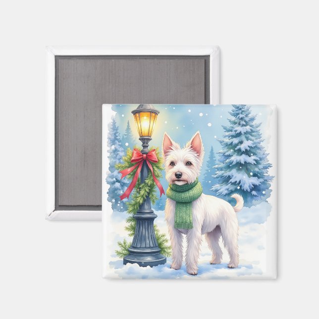 Watercolor Bedlington Terrier Lamppost Christmas Magnet (Vorderseite/Rückseite)
