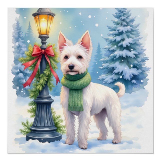 Watercolor Bedlington Terrier Lamppost Christmas Poster (Vorderseite)
