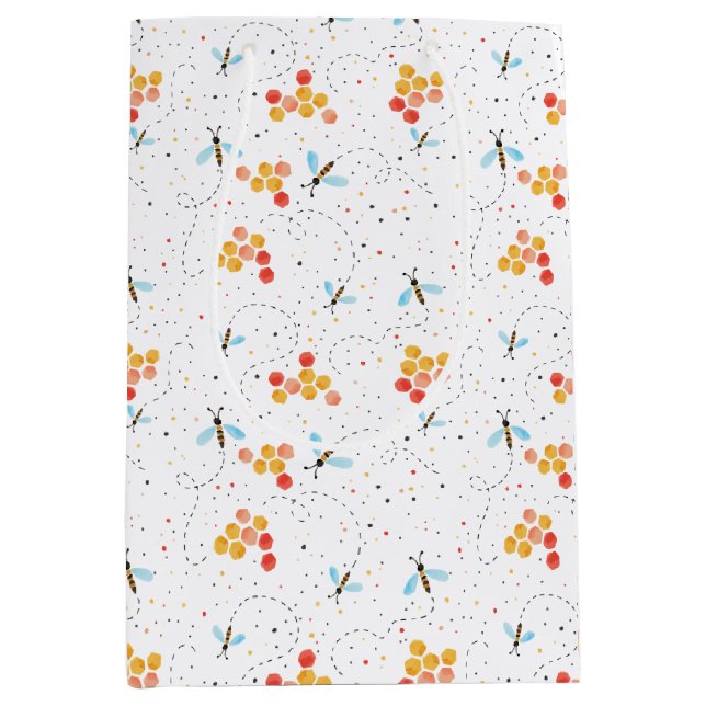 Watercolor Bee Pattern Mittlere Geschenktüte (Vorderseite)