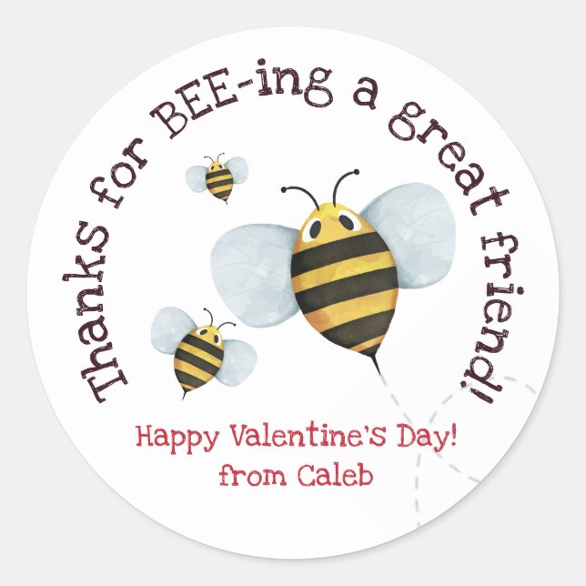 Watercolor Bee Valentine Aufkleber (Vorderseite)