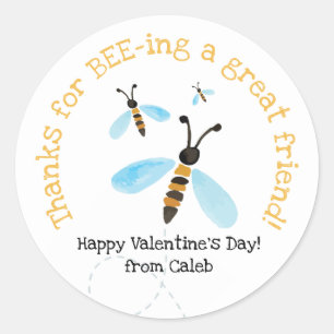 Watercolor Bee Valentine Aufkleber