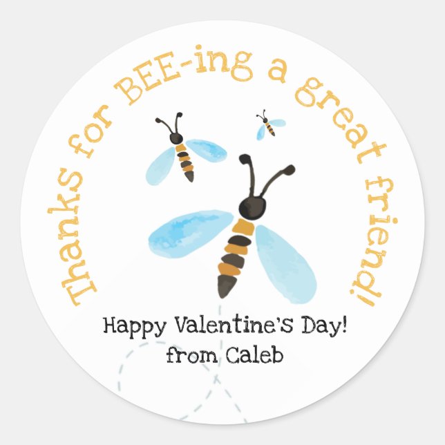 Watercolor Bee Valentine Aufkleber (Vorderseite)