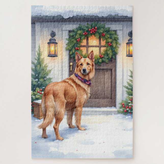 Watercolor Belgian Laekenois Farmhouse Christmas (Vertikal)