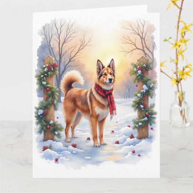Watercolor Belgian Tervuren Garland Christmas Karte (Gelbe Blume)