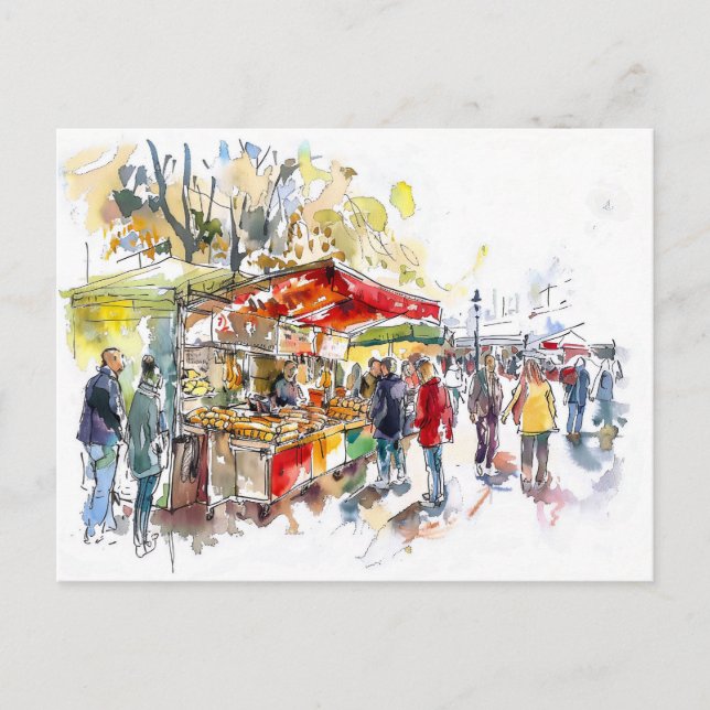Watercolor Berlin Mitte Markt Postkarte (Vorderseite)