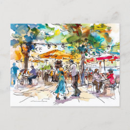 Watercolor Berlin Mitte Summer Dance Abend Postkarte