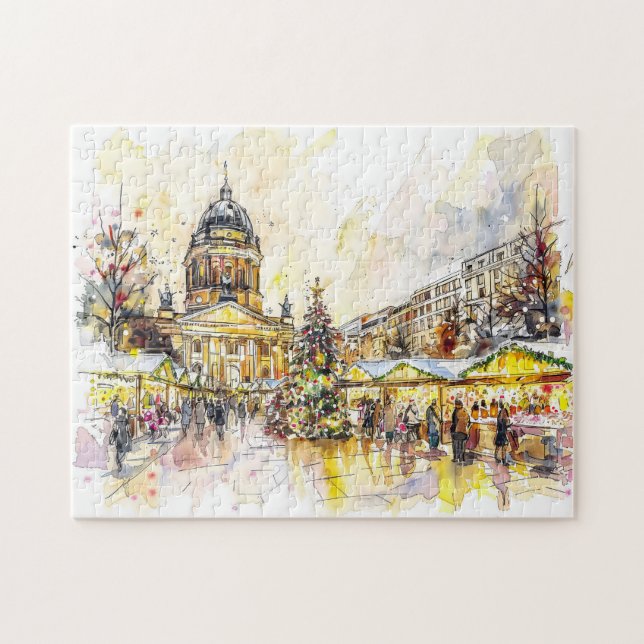 Watercolor Berlin Weihnachtsmarkt Gendarmenmarkt (Horizontal)