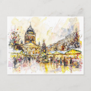 Watercolor Berlin Weihnachtsmarkt Gendarmenmarkt Postkarte