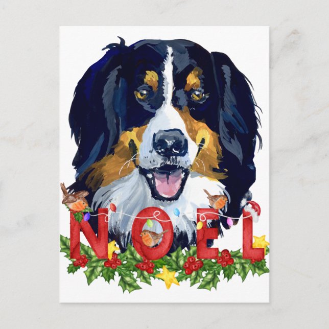 Watercolor Bernese Mountain Dog Weihnachten Postkarte (Vorderseite)