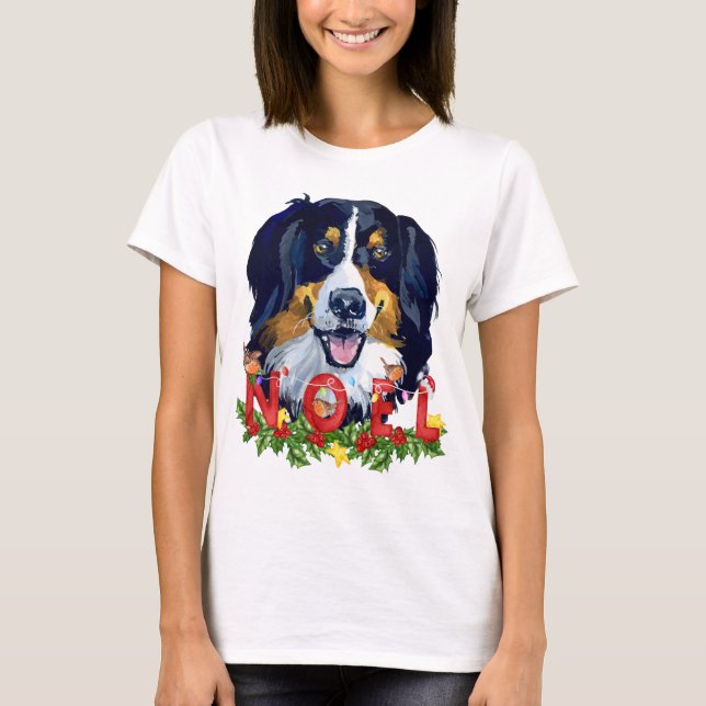 Watercolor Bernese Mountain Dog Weihnachten T-Shirt (Vorderseite)