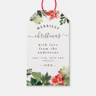 Watercolor Berries Greenery Merriest Christmas Geschenkanhänger
