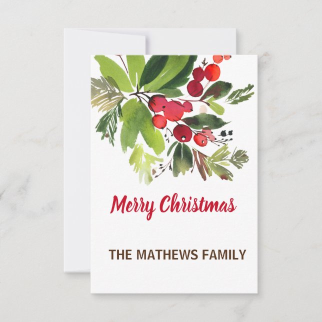 WATERCOLOR BERRIES UND GREENERY FOLIAGE CHRISTMAS KARTE (Vorderseite)