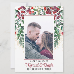 Watercolor Berry Evergreen Verheiratet & Bright Ho Feiertagskarte