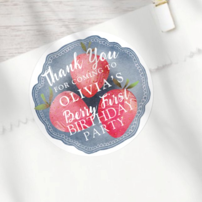 Watercolor Berry First Birthday Favor  Runder Aufkleber (Von Creator hochgeladen)