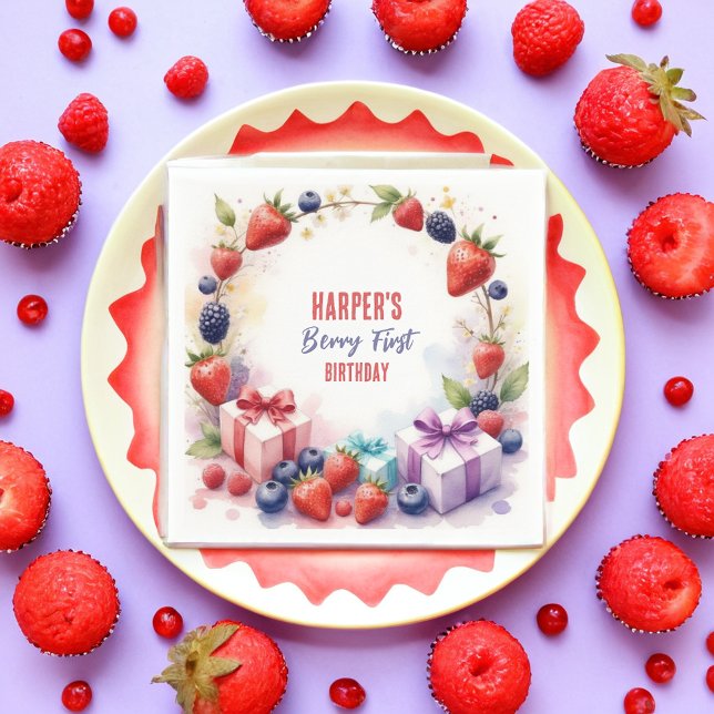 Watercolor Berry First Birthday Strawberry Party - Serviette (Von Creator hochgeladen)