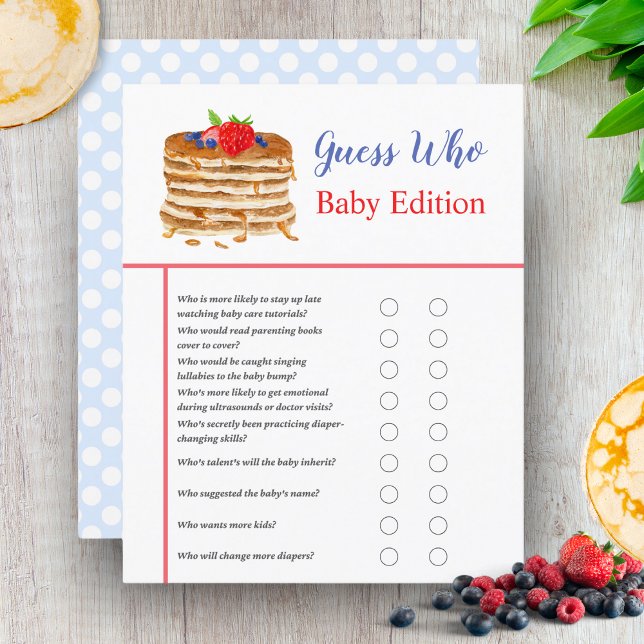 Watercolor Berry Pancake Blue Gingham Baby Dusche (Indulge in a charming Watercolor Berry Pancake Blue Gingham Baby Shower, blending sweetness.)